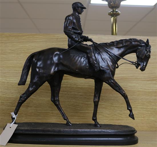 After Mene, a bronze figure of a horse and jockey, height 41cm